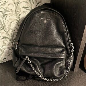 Michael Kors Black Textured Backpack with Chain Detail